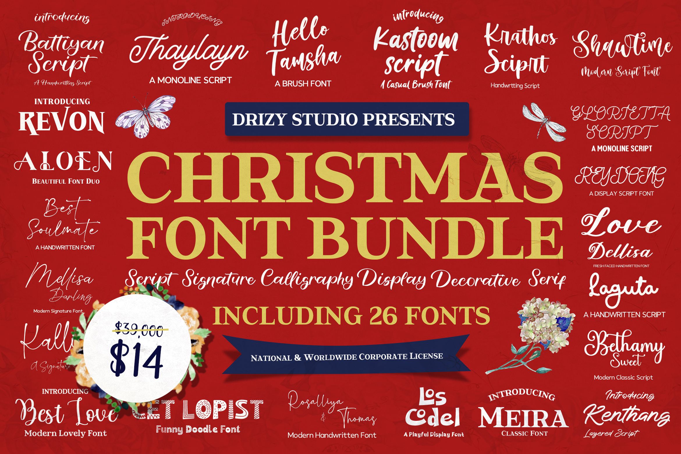 a red and gold font bundle Christmas Font Bundle